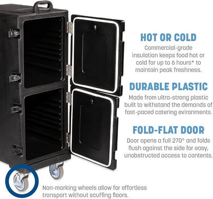 Carlisle FoodService Products Cateraide Insulated Front Loading Food Pan Carrier with Casters for Catering, Events, and Restaurants, Plastic, 10 Pans, Black