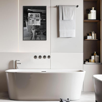 Sexy Glamorous Reader Poster Feminist Art Black and White Preppy Canvas wall art Retro Room Aesthetic Newspaper prints painting Trendy Naked Women Art wall decor 24x36in Framed