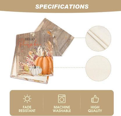 Artoid Mode Wood Hello Pumpkin Leaves 210 GSM Fall Table Runner, Seasonal Autumn Kitchen Dining Table Decoration for Home Party Decor 13x72 Inch