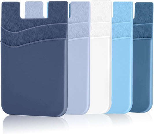 SS Card Holder for Phone Case - Silcone Stick On Credit Card Phone Wallet for Men & Women, Ultra-Thin & Portable, Compatible with iPhone/Android/Samsung Galaxy, Holds Cards & Cash, Hands-Free (5 pack)