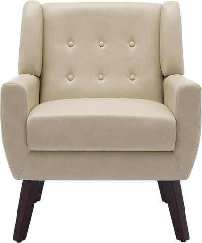 UIXE Faux Leather Accent Chair, Modern Arm Club Chair Upholstered Armchair for Living Room, Comfy Single Sofa Seats Button Tufted Reading Seating, Cream