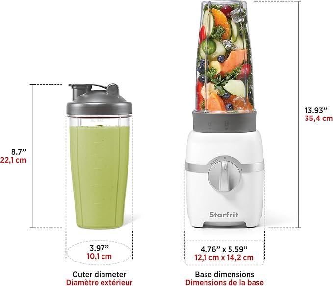 Starfrit Personal Blender - Two 828ml Cups - High, Low & Pulse Modes - 300W - White