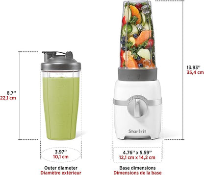 Starfrit Personal Blender - Two 828ml Cups - High, Low & Pulse Modes - 300W - White