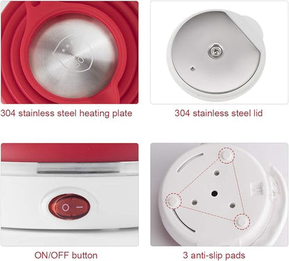 Ultrathin Upgraded Food Grade Silicone Travel Foldable Electric Kettle Boil Dry Protection Portable with Dual Voltage and Separable Power Cord,555ML 110-220V US Plug