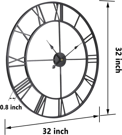 Tatub 32 Inch Large Wall Clock for Living Room Decor, Roman Numeral Modern Round Decorative Metal Large Wall Clock for Bedroom and Kitchen, Silent, Non Ticking, Battery Operated