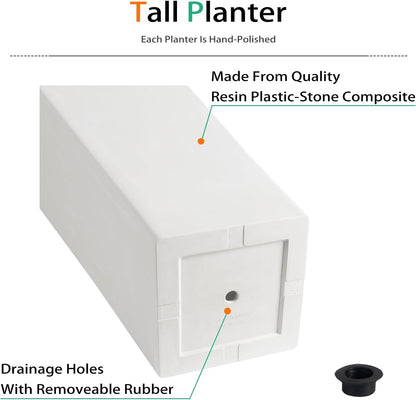Tall Planters for Outdoor Plants, Large Resin Flower Pots for Garden, Front Porch, Patio, Indoor - Set of 2 (White, 27.5 inch - 2 Pack)
