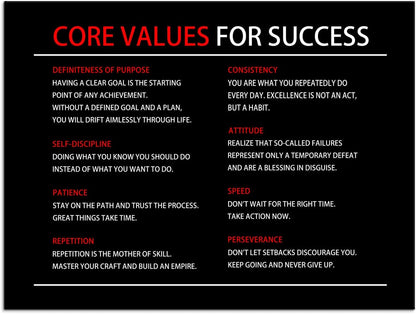 Inspirational Canvas Painting Motivational Wall Art Core Values Quote Poster Inspiring Positive Motivational Framed Artwork Prints Picture for Living Room Office [30''Wx 40''H]