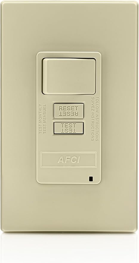 Leviton Combination, 15 Amp, Self Test, LED Indicator Light, AFSW1-I, AFCI/Switch, Ivory