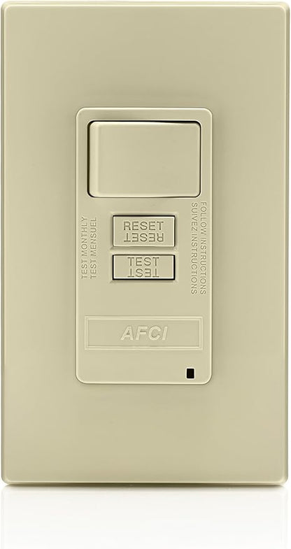 Leviton Combination, 15 Amp, Self Test, LED Indicator Light, AFSW1-I, AFCI/Switch, Ivory