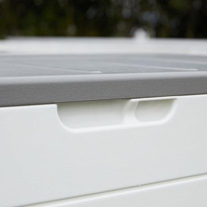Premium Pro Edition 100 Gallon Lockable Resin Deck Box, Waterproof & UV-Resistant Outdoor Storage Box for Outdoor Cushion Storage, Garden Tools & Pool Accessories Storage, White