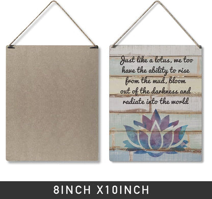 Qious Inspirational Gift Signs Just Like a Lotus We Too Have the Ability to Rise Wooden Hanging Sign Rustic Wall Art Home Decoration 10 x 8 Inches…