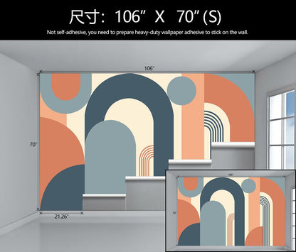 Geometric Shapes Arch Wallpaper Abstract Art Wall Mural for Living Room (Not Peel and Stick)