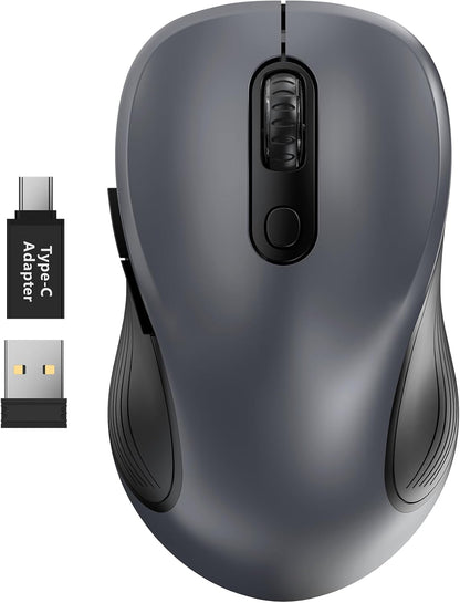 Trueque Wireless Mouse for Laptop, 2.4GHz Ergonomic Computer Mouse with Back & Forward Buttons, 3 Adjustable DPI Levels, 6 Buttons, Optical USB Cordless Mice for Windows Chromebook MacBook PC (Gray)