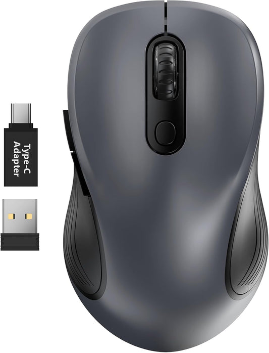 Trueque Wireless Mouse for Laptop, 2.4GHz Ergonomic Computer Mouse with Back & Forward Buttons, 3 Adjustable DPI Levels, 6 Buttons, Optical USB Cordless Mice for Windows Chromebook MacBook PC (Gray)