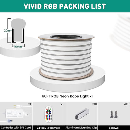 GZBtech RGB LED Neon Rope Lights 66FT/20M, AC 110-120V Waterproof Color Changing LED Rope with Remote Controller, Dimmable Multi Color Neon Rope Lighting for Indoor Outdoor Commercial Use