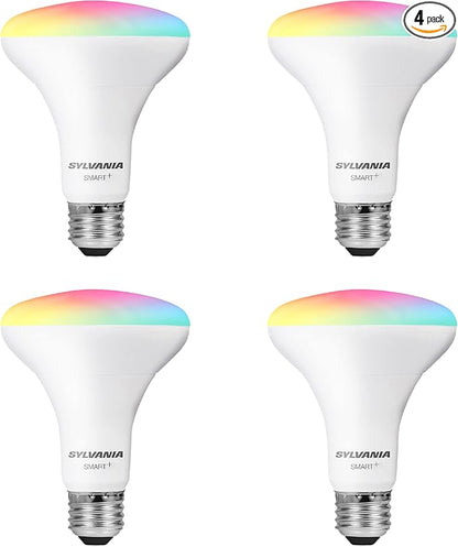 Sylvania WiFi LED Smart Light Bulb, 65W Equivalent Full Color and Tunable White BR30, Dimmable, Works with Alexa and Google Home Only - 4 Pack (75688)