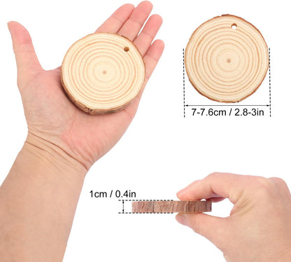 70 PCS 3 Inch Unfinished Wood Slices Hole Wood, Natural Wood Slices, Predrilled with Hole Wood Slice for DIY Arts Craft Christmas Ornaments by GNIEMCKIN
