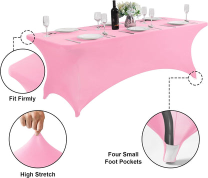 SuperO 2Pack Waterproof Spandex Table Cover for 8FT Table Universal Fitted Stretch Tablecloth for Party, Banquet, Wedding and Events-Pink