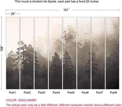 Foggy Forest Woodland Mural Wallpaper for Bedroom Living Room Misty Jungle Rainforest Trees Nature Landscape Wall Mural(Not Peel n' Stick)