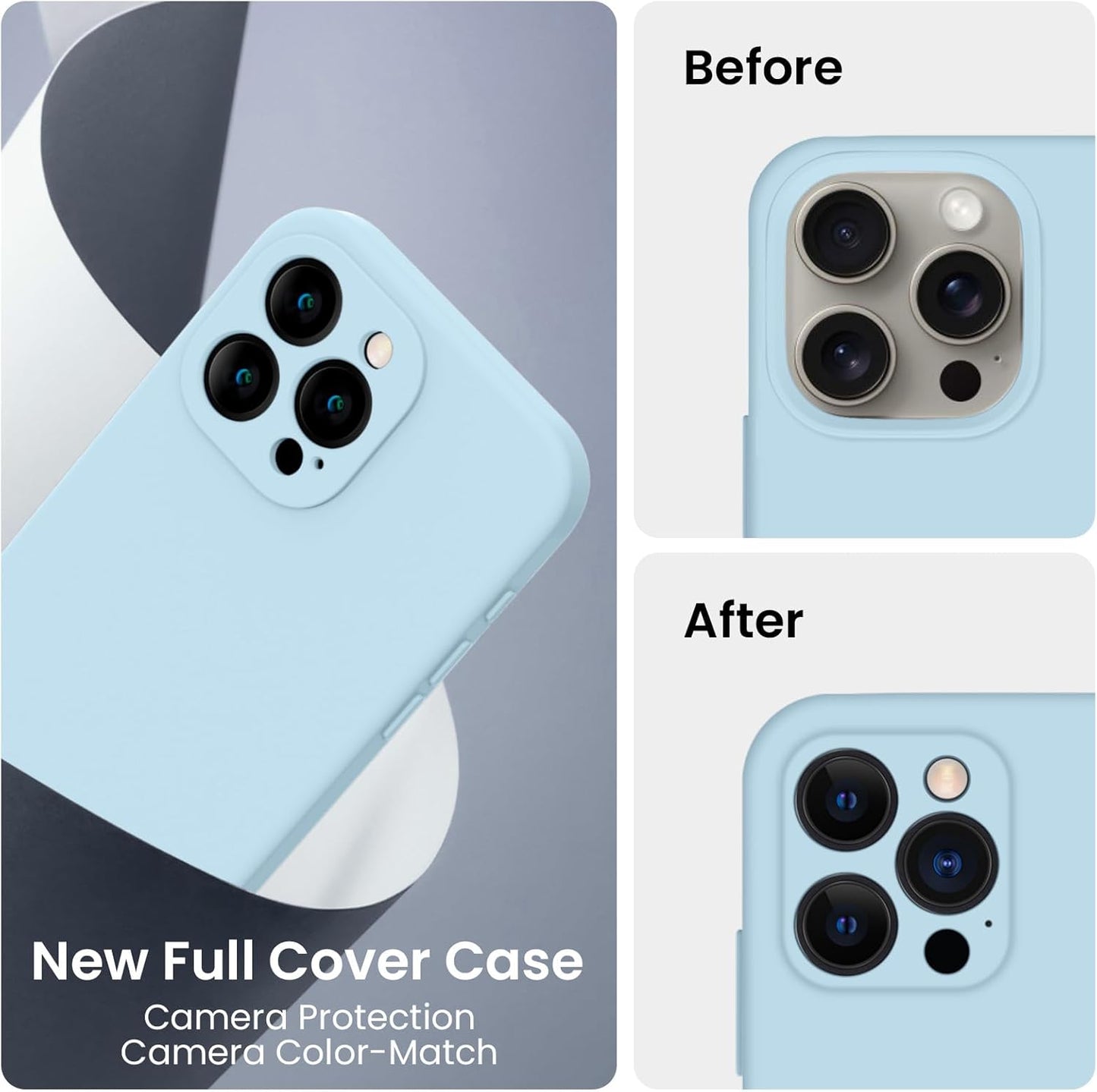 FireNova Designed for iPhone 15 Pro Case, Silicone Upgraded [Camera Protection] Phone Case with [2 Screen Protectors], Soft Anti-Scratch Microfiber Lining Inside, 6.1 inch, Sky Blue