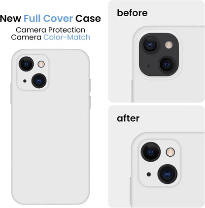 FireNova Designed for iPhone 13 Case, Silicone Upgraded [Camera Protection] Phone Case with [2 Screen Protectors], Soft Anti-Scratch Microfiber Lining Inside, 6.1 inch, White