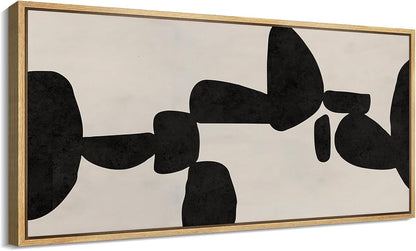 MUDECOR Extra Large Framed Canvas Print Wall Art Modern Abstract Black and White Shapes Antique Retro Fine Art Illustrations Decorative Colorful for Bedroom - 60"x30"