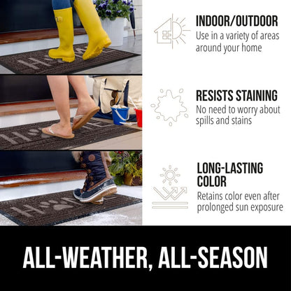 GORILLA GRIP 100% Waterproof All-Season WeatherMax Doormat, 47x35, US Designed Natural Rubber, Stain and Fade Resistant, Low Profile Indoor Outdoor Door Mats, Easy Clean Patio Mat, Espresso Home Paw