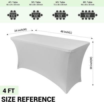 Obstal Stretch Spandex Table Cover for Standard Folding Tables - Universal Rectangular Fitted Tablecloth Protector for Wedding, Banquet and Party (Silver, 4 Ft)