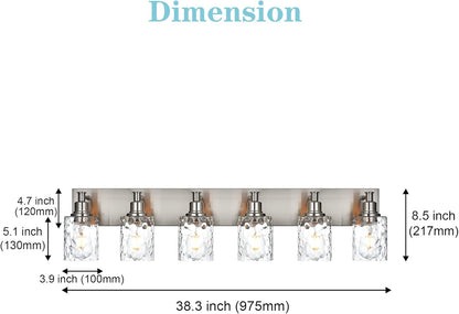 BONLICHT Vanity Light Fixture Brushed Nickel 6-Light Modern Farmhouse Wall Sconce Bathroom Lighting with Hammered Glass Industrial Wall Mount Lights for Kitchen Dining Room Cabinet Corridor