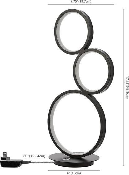JONATHAN Y 17.25" Black 3-Light Modern Minimalist Integrated LED Table Lamp, Dimmable Touch Sensor Iron Stacked Circle Desk Lamp for Living Room Bedroom Office JYL7102A