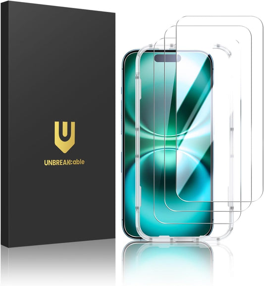 UNBREAKcable 3-Pack Screen Protector for iPhone 16 Plus, Double Shatterproof Tempered Glass [Easy Installation Frame] [9H Hardness] [99.99% HD Clear] [Case Friendly] for iPhone 6.7 inch