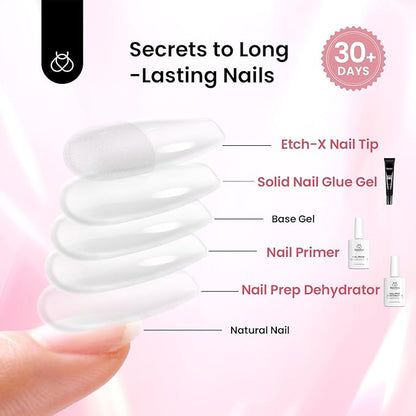 Beetles Gel Nail Kit Medium Coffin with Nail Dehydrator and Primer, 576Pcs Half Matte Etch-X Gel Nail Tips Solid Nail Glue Mini Nail Lamp Acrylic Nail Tips Easy DIY Nail Extension Set Gift for Women