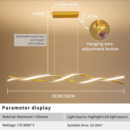 Modern Ceiling Pendant Light, with Remote Control Dimmable 3 Color Mode & Brightness Ceiling Lamp, Anti-Flicker Dining Light Fixture for Kitchen, Dining Room (Gold, 59IN)