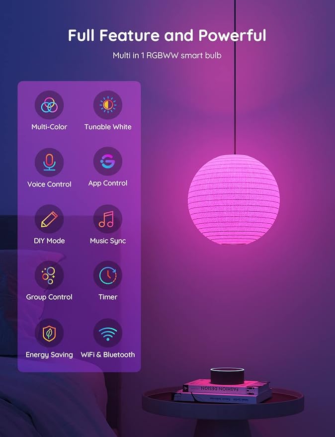 Govee Smart Light Bulbs, WiFi & Bluetooth Color Changing Light Bulbs, Music Sync, 16 Million DIY Colors RGBWW Color Lights Bulb, Work with Alexa, Google Assistant Home App, 800 Lumen, 2 Pack