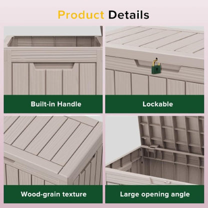 45 Gallon Lockable Resin Deck Box, Waterproof & UV-Resistant Outdoor Storage Box for Outdoor Cushion Storage, Garden Tools & Pool Accessories Storage, Gray