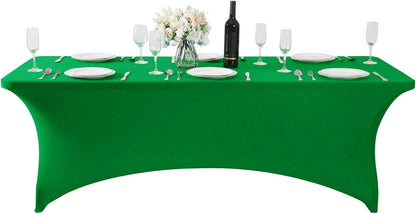 SuperO 2Pack Waterproof Spandex Table Cover for 8FT Table Universal Fitted Stretch Tablecloth for Party, Banquet, Wedding and Events-Emerald