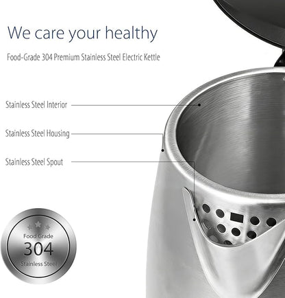 COMFEE' Stainless Steel Electric Kettle, 1.7 Liter Tea Kettle Electric & Hot Water Kettle, 1500W Fast Boil with LED Light, Auto Shut-Off and Boil-Dry Protection
