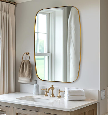 ANDY STAR Gold Oblong Mirror, 32x40 Inch Gold Oval Mirror for Bathroom with Stainless Steel Metal Frame, Wall Mouned for Bathroom, Living Room, Entryway