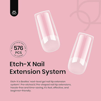 Beetles Nail Tips Medium Square 576Pcs 12 Sizes - Pre-Etched Soft Acrylic Nail Tips Half Matte False Nails Nail Art Full Cover Press Ons Nail Extensions Gift Set Home DIY Nail Salon