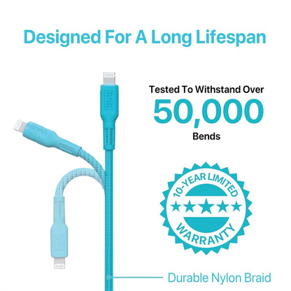 BLACK+DECKER Lightning to USB Cable - Fast Compatible iPhone Lightning Cable - Durable Braided iPhone Charger Cord - for Travel and Daily Use - Multiple Color + Length Options - 3ft