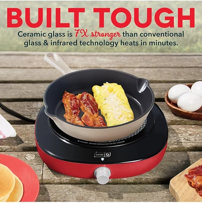 Dash Pyroceram Glass Burner - Designed for Multi-Function Cooking - Lightweight Device with Durable Pyroceram Glass - Quick Infrared Heating System & Five-Temperature Settings - Aqua
