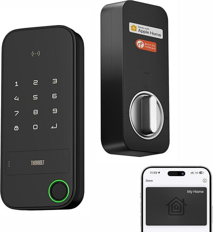 X1 Apple Home Key Lock, iOS ONLY Smart Keyless Entry HomeKit Door Lock with Fingerprint, Keypad Deadbolt Lock Works with HomeKit Over Thread (Border Router Required), IP65 Weatherproof, Black