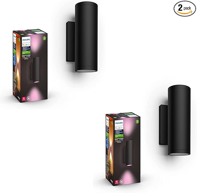 Philips Hue Appear Outdoor Smart Wall Light, Black - White and Color Ambiance LED Color-Changing Light - 2 Pack - Requires Hue Bridge - Control with Hue App and Voice - Weatherproof