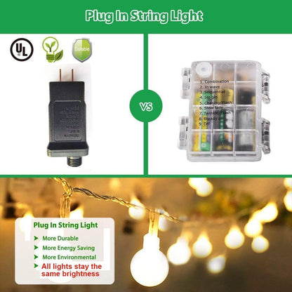 Globe String Lights Plug in 116 Ft. 200 LED 8 Modes with Remote,Waterproof Fairy String Lights for Indoor Outdoor Bedroom Party Wedding Garden Christmas Tree Decor,Warm White