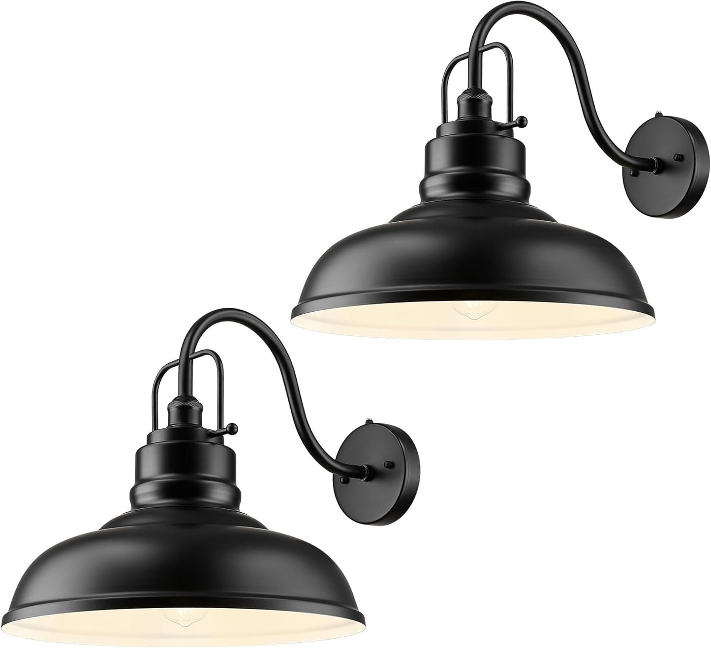 zeyu 2 Pack Dusk to Dawn Outdoor Wall Sconce, Gooseneck Barn Light Fixtures for Front Porch, Exterior Wall Mount Light in Matte Black Finish, 016-1BL-PC-2 BK