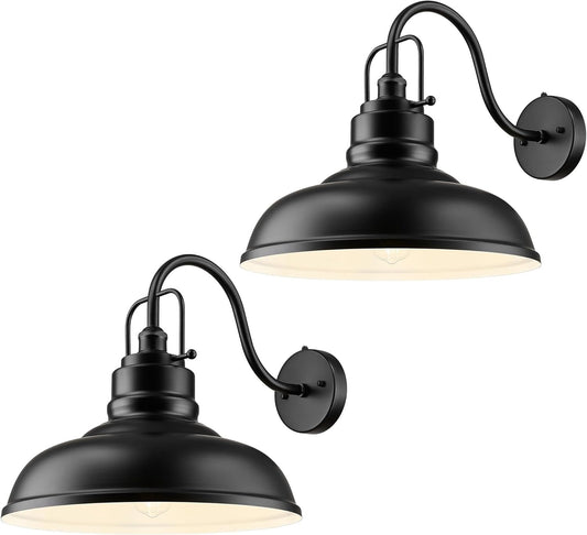 zeyu 2 Pack Dusk to Dawn Outdoor Wall Sconce, Gooseneck Barn Light Fixtures for Front Porch, Exterior Wall Mount Light in Matte Black Finish, 016-1BL-PC-2 BK