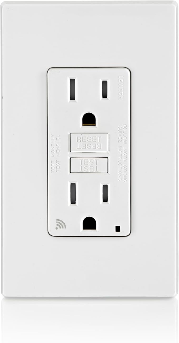 Leviton Smart GFCI, 15 Amp, Self Test, Tamper-Resistant with LED Indicator Light, Send Notifications Directly to Your Smartphone, D2GF1-KW, White