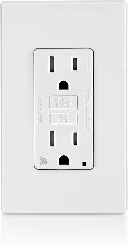 Leviton Smart GFCI, 15 Amp, Self Test, Tamper-Resistant with LED Indicator Light, Send Notifications Directly to Your Smartphone, D2GF1-KW, White