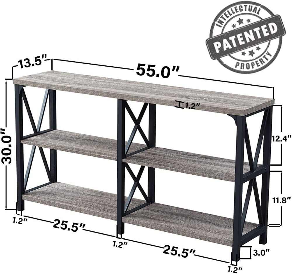 LVB Rustic Sofa Table, Farmhouse Console Table for Living Room, Hallway entryway Table with Storage, Entry Table for Foyer, Light Grey Oak, 55 Inch