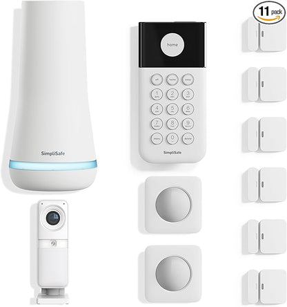 SimpliSafe 11 Piece Wireless Home Security System Gen 3 with Wireless Indoor HD Camera - Optional 24/7 Professional Monitoring - No Contract - Compatible with Alexa and Google Assistant,White